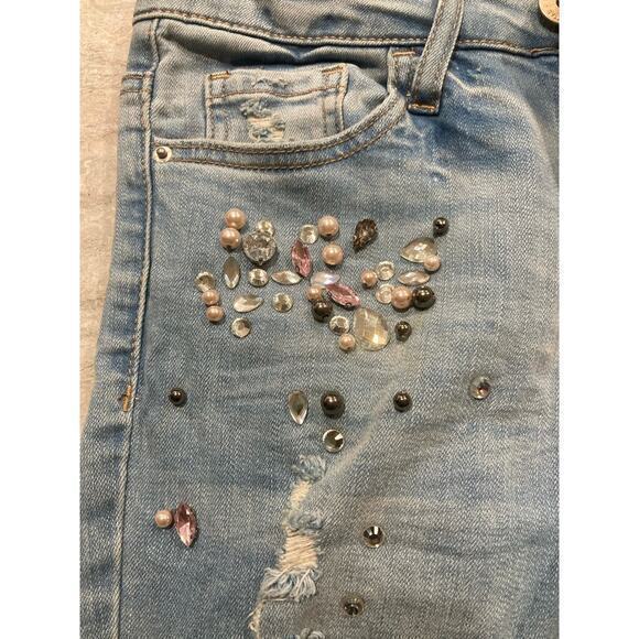 Vanilla Star Mid Rise Skinny Jeans Blue Size 27 Embellished Ripped Juniors‎ - Picture 5 of 11